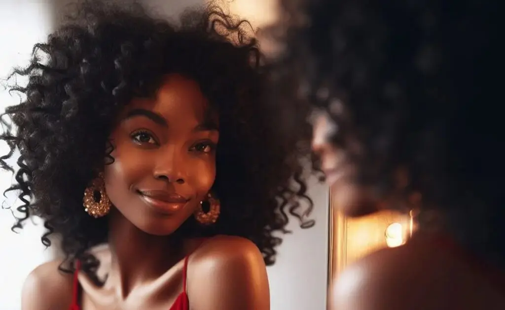 Femme noire devant un miroir